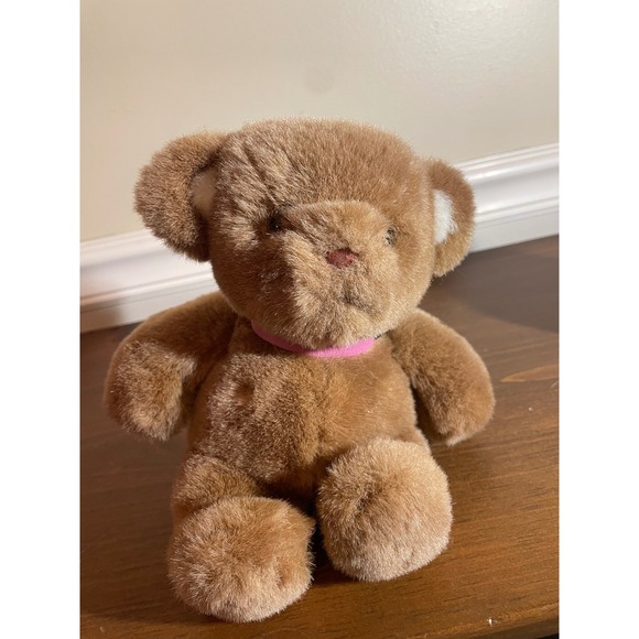 Other - Vintage 1985 GUND Brown Teddy Bear Plush Stuffed Animal with Pink Ribbon